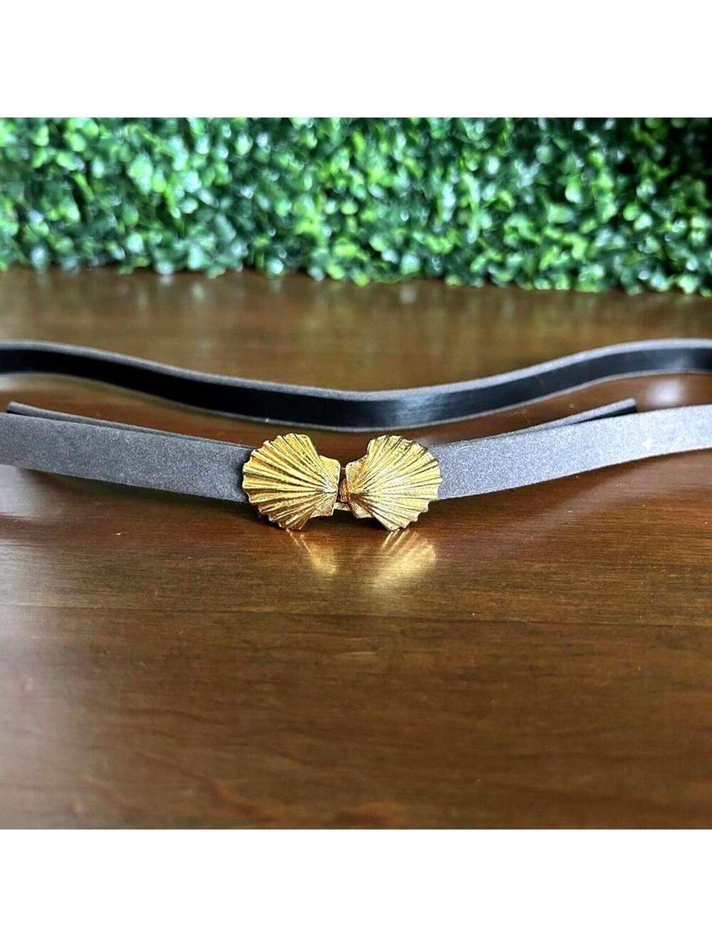 Vintage Skinny Belt Gold Seashell Buckle Coastal Mermaid Y2K